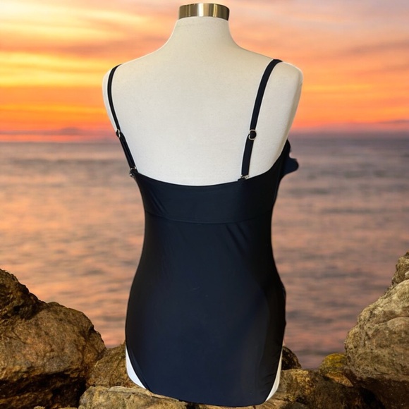 Kona Sol Jet Black Crochet Flounce Bandeau One-Piece Swimsuit - Picture 15 of 16